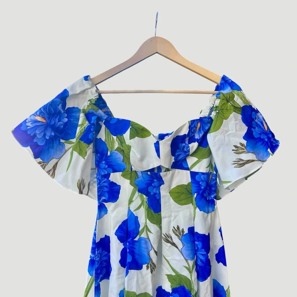 Borgo de Nor Giovanna Blue Floral Off Shoulder Maxi Dress US 2 Wedding Guest - Picture 9 of 14